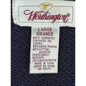 Worthington Vintage Navy Blue Floral Embroidered Zip Up Tassel Cardigan Large thumbnail 3