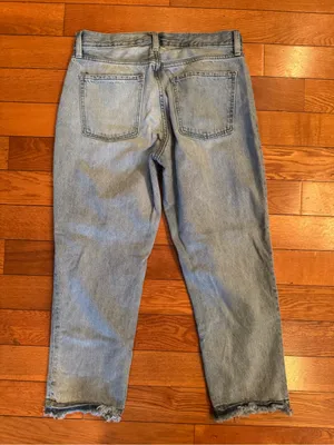 Old Navy Slouchy Straight Distressed Jeans Size 6 Light Wash Frayed Hem EUC thumbnail 5