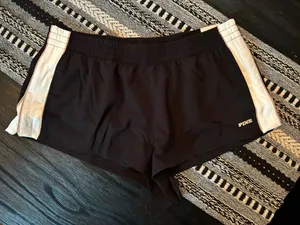 Victoria's Secret Retro Black Athletic Shorts with Beige Trim side pockets new L thumbnail 6