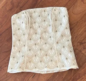 White House Black Market White Creme Embroidered Beaded Corset Top Size 2 thumbnail 1