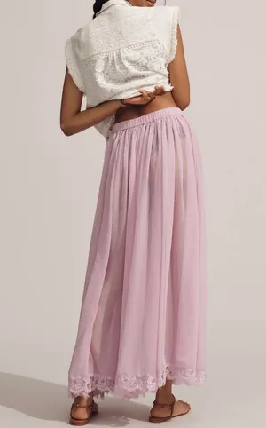 Anthropologie Sheer Volume Lace Hem Maxi Skirt, Size S/M thumbnail 4