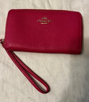 Coach Hot Pink Pebbled Leather Zip Wristlet thumbnail 1