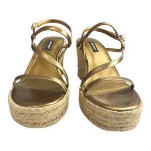 Nine West Jill Metallic Gold Classic Espadrille Wedge Sandals Size 9 thumbnail 2