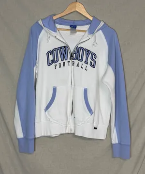 Vintage Y2K Reebok NFL Dallas Cowboys Football Zip Up Hoodie Blue White Women L thumbnail 1