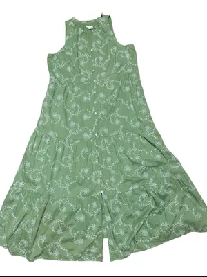 J. Jill Sleeveless Sage Green Button-Front Tiered Maxi Dress thumbnail 2