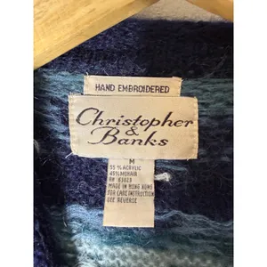 Christopher & Banks Mohair Blend Fair Isle Sweater Blue Hand Embroidered Medium thumbnail 4
