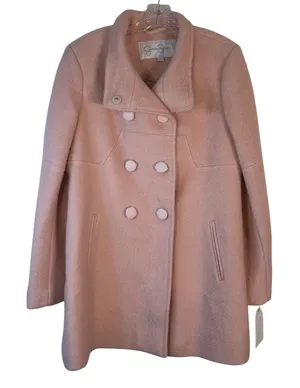 Jessica Simpson Womens Blush Pink Wool Blend Double Breasted Pea Coat JOFMH765 L thumbnail 1
