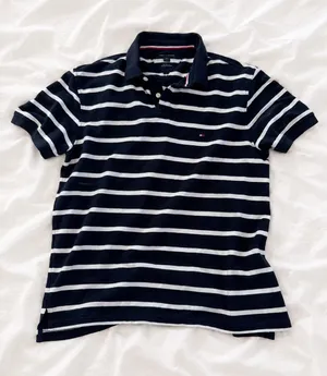 Tommy Hilfiger Navy Striped Polo Shirt Size Large thumbnail 1