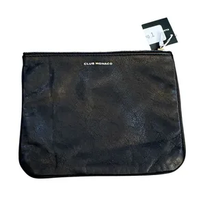 Club Monaco Leather Bag Pouch Zip Cosmetics Black Travel! thumbnail 1