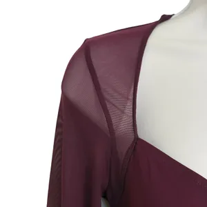 FEELINGIRL‎ Burgundy Sheer Mesh Long Sleeve Sweetheart Neck Bodysuit NWT Medium thumbnail 4