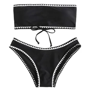 SheIn Whip Stitch Lace Up Bandeau Bikini thumbnail 3