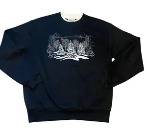 90s Top Stitch Morning Sun Black Red Cardinal Christmas Sweatshirt winter sz L thumbnail 1