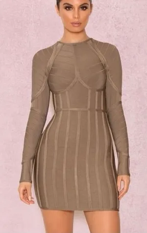 house of cb london tan beige bandage bodycon mini dress thumbnail 1