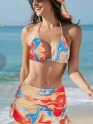 SheIn Women's Medium Four-Piece Set Bikini, Skirt and Headscarf thumbnail 1