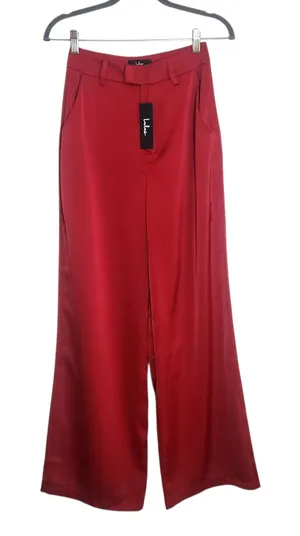 Lulus Red Satin Wide Leg Pants Size Medium NWT thumbnail 1