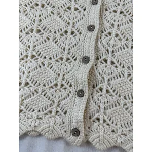 Willow & Root Diamond Pointelle Cardigan Sweater Cream Sz M Cottagecore Boho Top thumbnail 7