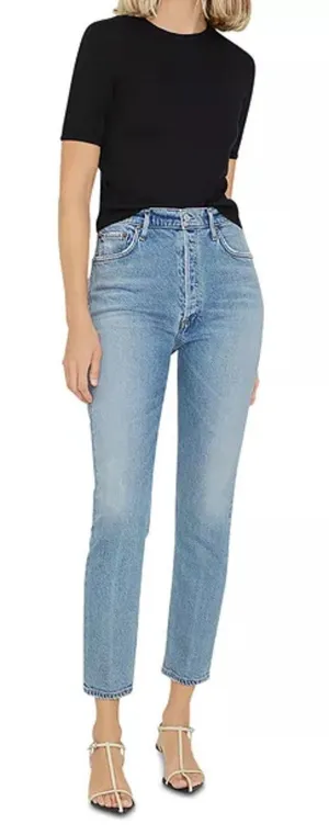 Agolde Nico Slim High Rise Ankle Distressed Button Fly Stretch Jeans Womens 28 thumbnail 1