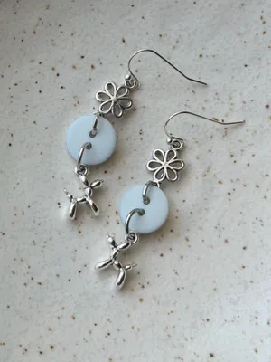 Handmade retro fairy boho funky cottage style button dangle earrings🌀🌼 thumbnail 3