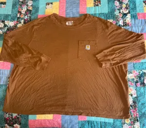Carhartt Woman’s 2X 20-22W Loose Fit Long Sleeve Pocket T-Shirt Brown 106121BRN thumbnail 1