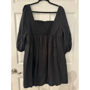 Terra & Sky Black Puff Sleeve Empire Waist Dress OX 14W Square Neck Smocked Back thumbnail 2