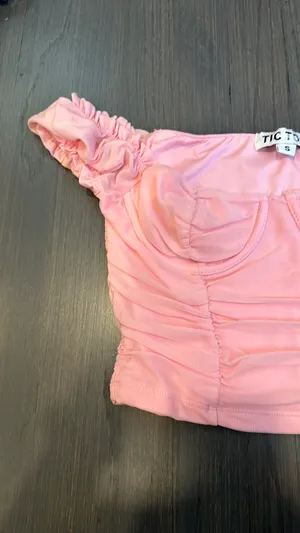 Tic Toc Pink Ruched Crop Top thumbnail 3