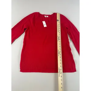 GAP Sweater Size S Red Waffle Knit V Neck Long Sleeve Cotton Blend NWT thumbnail 5