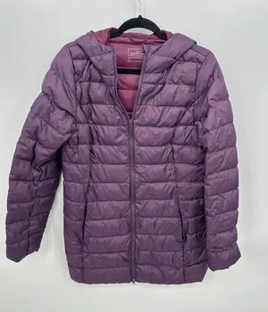 Eddie Bauer Womens Medium Purple‎ Hooded Down Puffer Jacket L18FN552 Heathered thumbnail 1