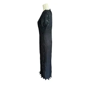Vintage Stenay Silk Beaded Maxi Dress 6 Black Gown Cocktail Beaded Formal Party‎ thumbnail 4
