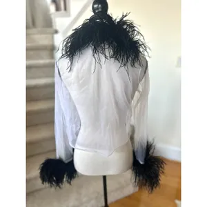 Y2K White Sheer & Black Feather Trim Tie Cardigan Cher Clueless Whimsygoth thumbnail 2