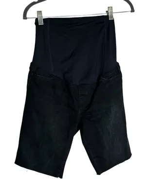 Isabel Maternity Raw Hem Full Belly Panel Dark Wash Bermuda‎ Jean Shorts Size 2 thumbnail 1