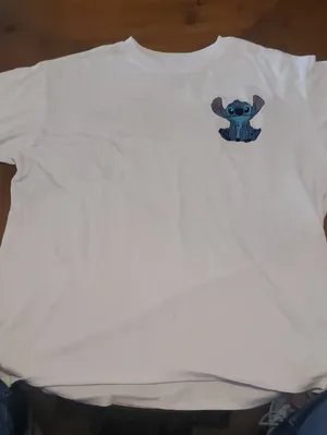 Disney White Short Sleeve Tee with Blue Stitch Chest Patch thumbnail 1