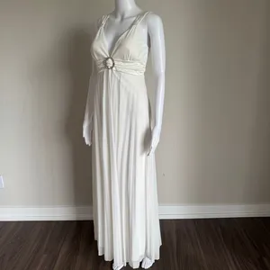Y2K Taboo White Chiffon Maxi Dress Rhinestone Tie Back Detail Goddess Boho-Chic thumbnail 5