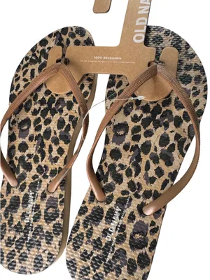 Old Navy Leopard Print Flip Flops with Brown Straps Sz 7 New With Tag thumbnail 2