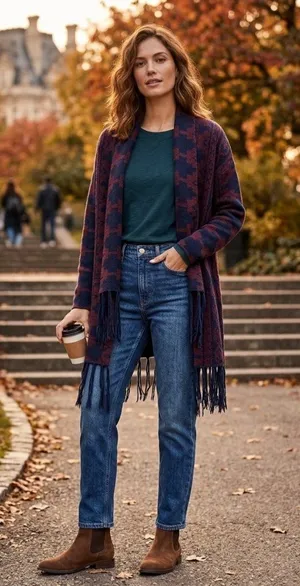 Caslon Southwestern Print Fringe Cardigan Navy Blue Size L Western Coastal Boho thumbnail 1