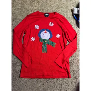 Designers Originals Studio Joy Red‎ Snowman Christmas Sweater Top Small Womens thumbnail 2