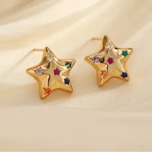 Gold Star Earrings with Multicolor Gems thumbnail 3