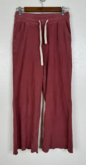 Pact Organic Cotton Waffle Knit Lounge Pants Rose Red Wide Leg Drawstring Small thumbnail 1