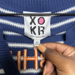 Kerri Rosenthal XOKR Women CottoN‎ Sweater XS Blue White Striped Sunshine Frame thumbnail 4