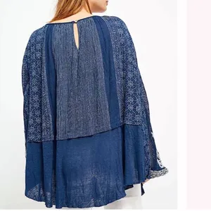 Free People Indigo Dreams Oversized Tunic Top Navy Blue Small NEW Boho Chic thumbnail 5