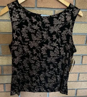METAPHOR Black Top Women's Large Stretch Tank Gold Glitter Holiday Sparkle NWT thumbnail 1