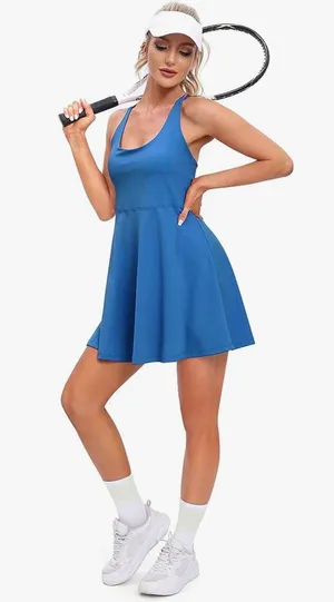 Heathyoga Womens Tennis Dress with Shorts Underneath Workout Dress with Built-in Bra Athletic Dresses Golf Dress Exercise Dress thumbnail 1