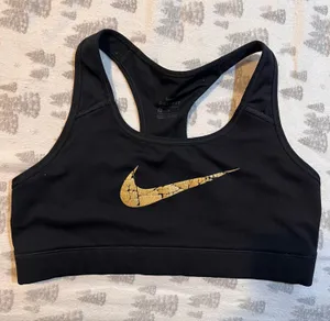 Nike Black Sports Bra with Cracked Gold Swoosh thumbnail 1