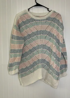 L.L. Bean Pastel Chevron Knit Sweater Size Medium thumbnail 1