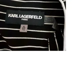 Karl Lagerfeld Striped Bell Sleeve Oversized Blouse Black White Size XL thumbnail 4