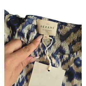 Sezane Boby Ruffle Blouse in Ikat Blue Size: 36 NEW thumbnail 6