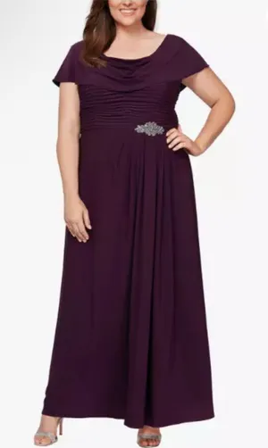 Alex Evenings Cowl Neck Beaded Waist Gown Size 12 Cocktail‎ Formal Eggplant thumbnail 1