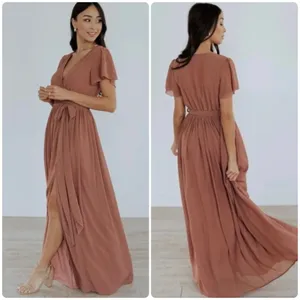 Baltic Born Womens Rosy Brown Kristina‎ Flutter Sleeve Bridesmaid Maxi Dress 2XL thumbnail 2