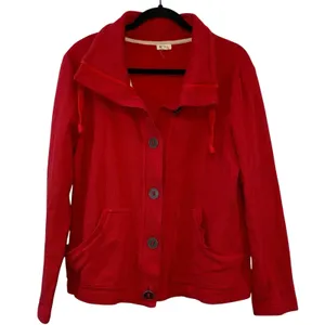 Red Waffle Knit Jacket‎ Button Front Cozy Cardigan Pockets Large MH 242 thumbnail 1