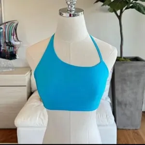 NWOT Superdown Blue Asymmetrical Strappy Back Bralette Crop Top Size Small thumbnail 2