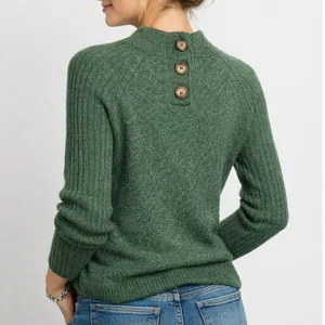 Abercrombie & Fitch‎ Sweater Green Ribbed Mock Neck Button Back Preppy Classic S thumbnail 2